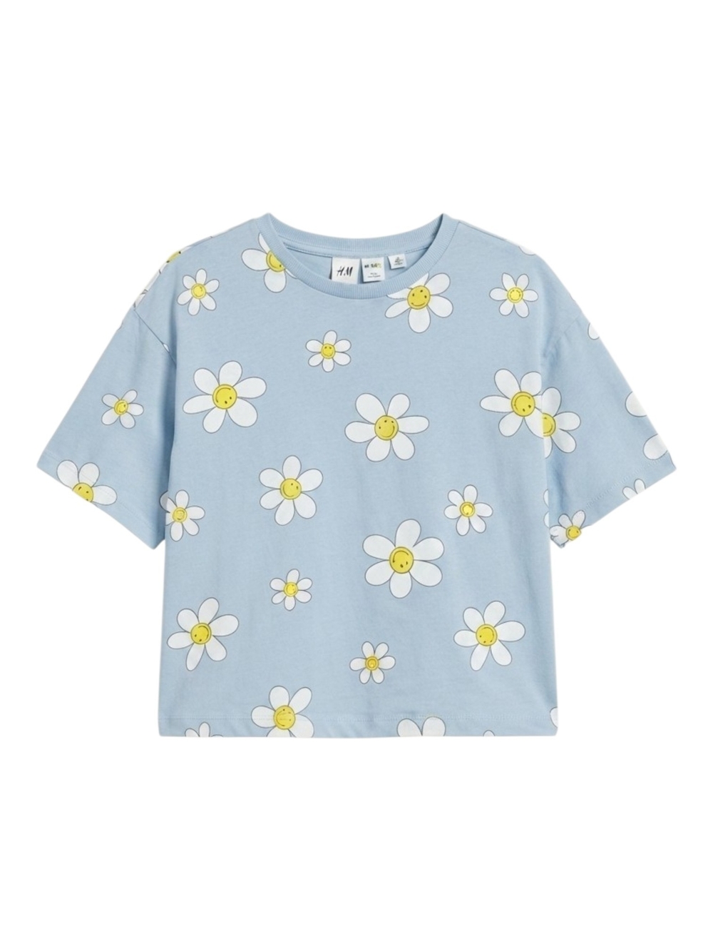 H&M X SMILEY Light Blue Daisy Smile Short Sleeve Tee Womens XL